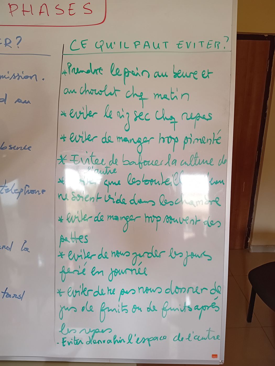 Les règles du groupe, écrites au tableau