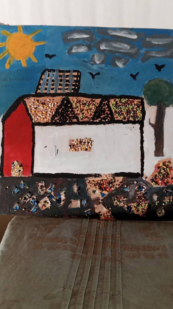 Peinture d’enfant : une maison au toit de panneaux solaires